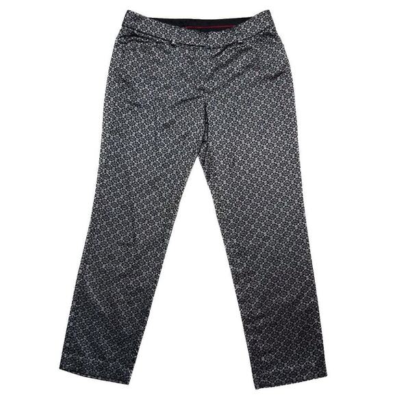 Zac & Rachel Floral Pants Geometric Print Straight Leg Black Silver Women's 6 - Picture 1 of 8